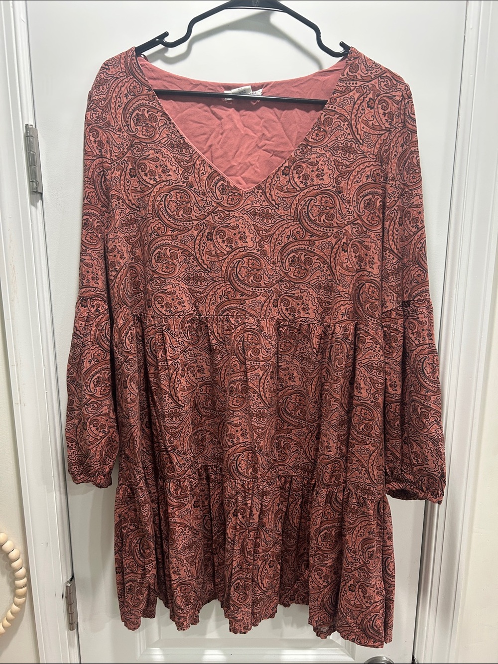 Lucky Brand Rust Paisley V-Neck Tiered Long Sleeve Dress